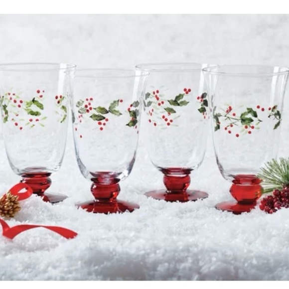 Winterberry Hand Painted Wine and Water Goblets By Pfaltzgraff - Picture 3 of 11